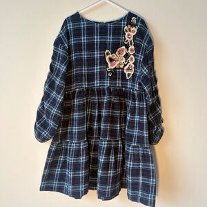 Zara Girls Plaid Dress with Floral Sequin Embellishment-Size 7